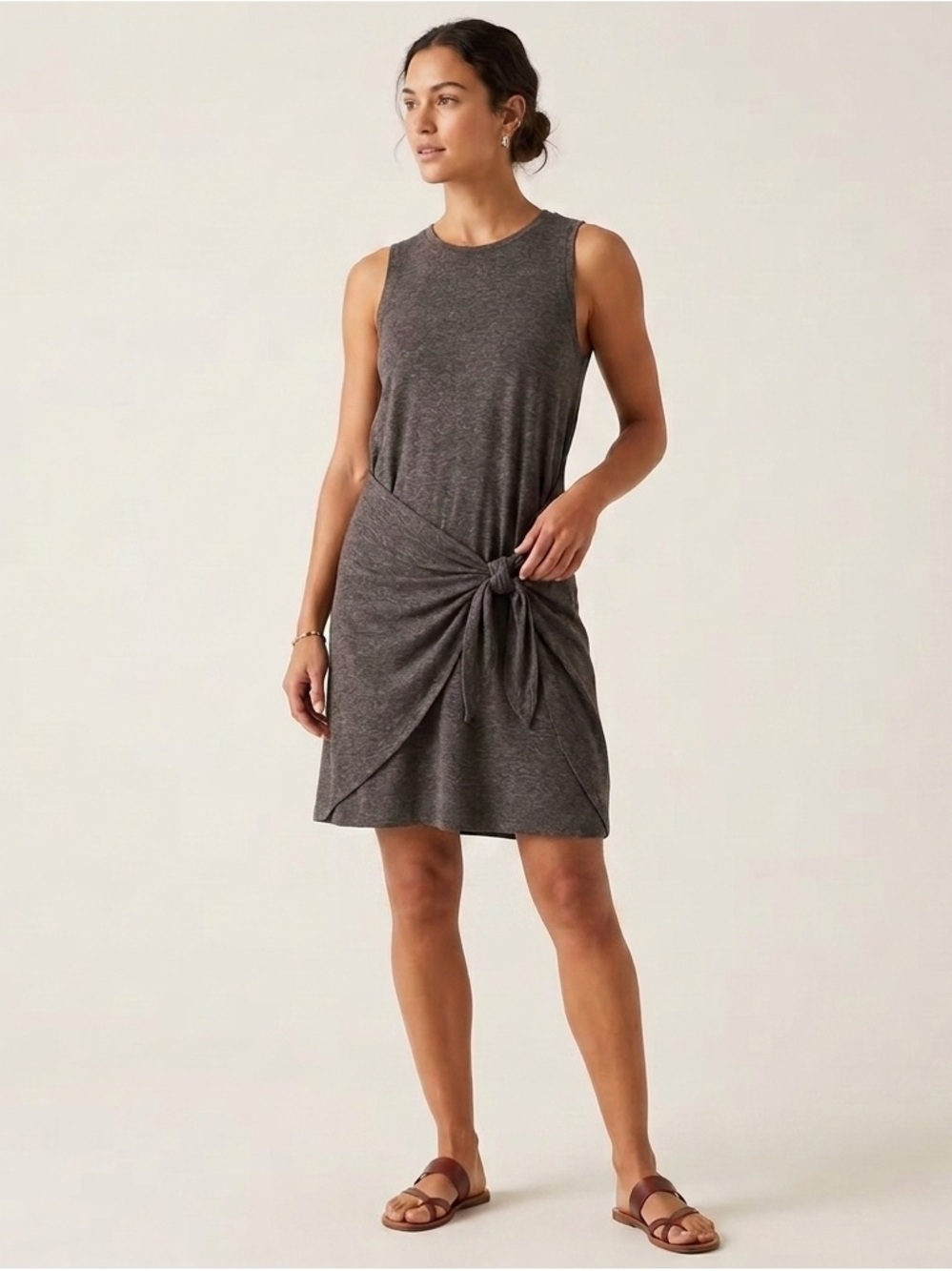 Aerie Gray casual Sleeveless Wrap Mini Dress minimalist - Picture 2 of 9
